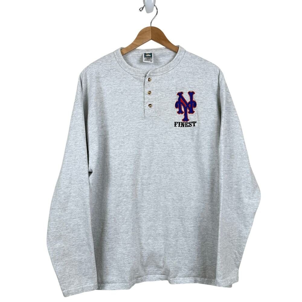 Vintage New York Mets Henley Shirt Long Sleeve Cotton Deluxe MLB Size XL 90s Y2K